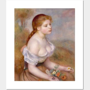 A Young Girl with Daisies by Auguste Renoir Posters and Art